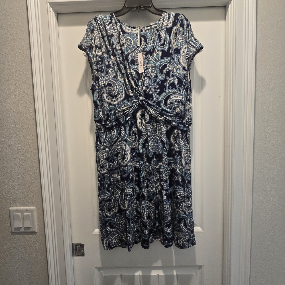 Soma Navy and White Paisley Midi Dress - Built In Bra